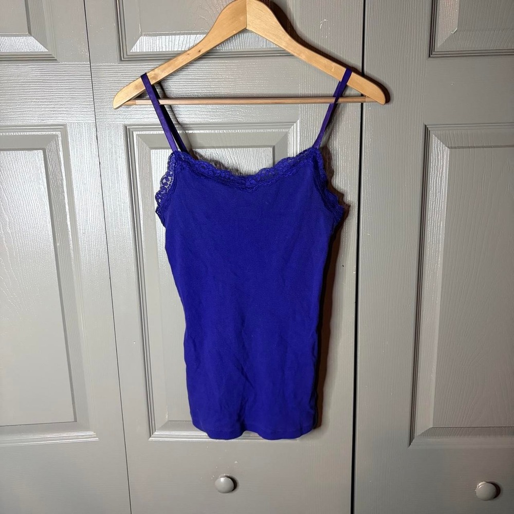 Faded Glory Womens Purple Lace Trim Cami Top Ribbed Y2K Spaghetti Strap XS